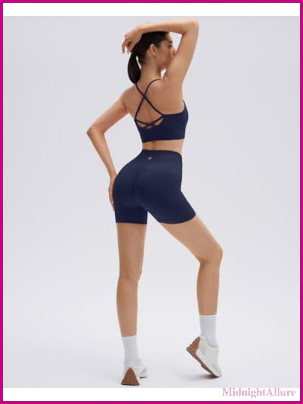 Seamless 2 Piece Workout Set Criss Cross Sports Bra High Waist Booty Shorts - Picture 5 of 6